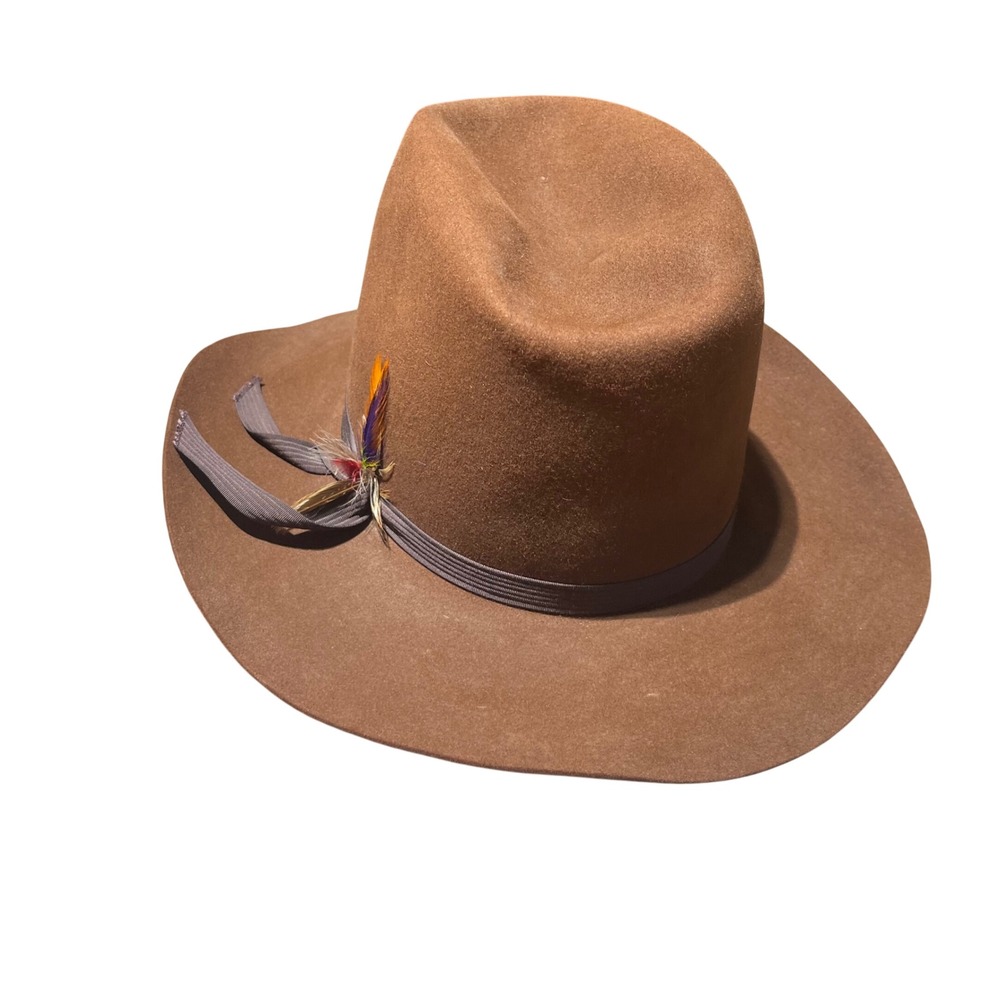 Resistol Western Cowboy Hat Brown Felt Size 7 Approx Feather Accent